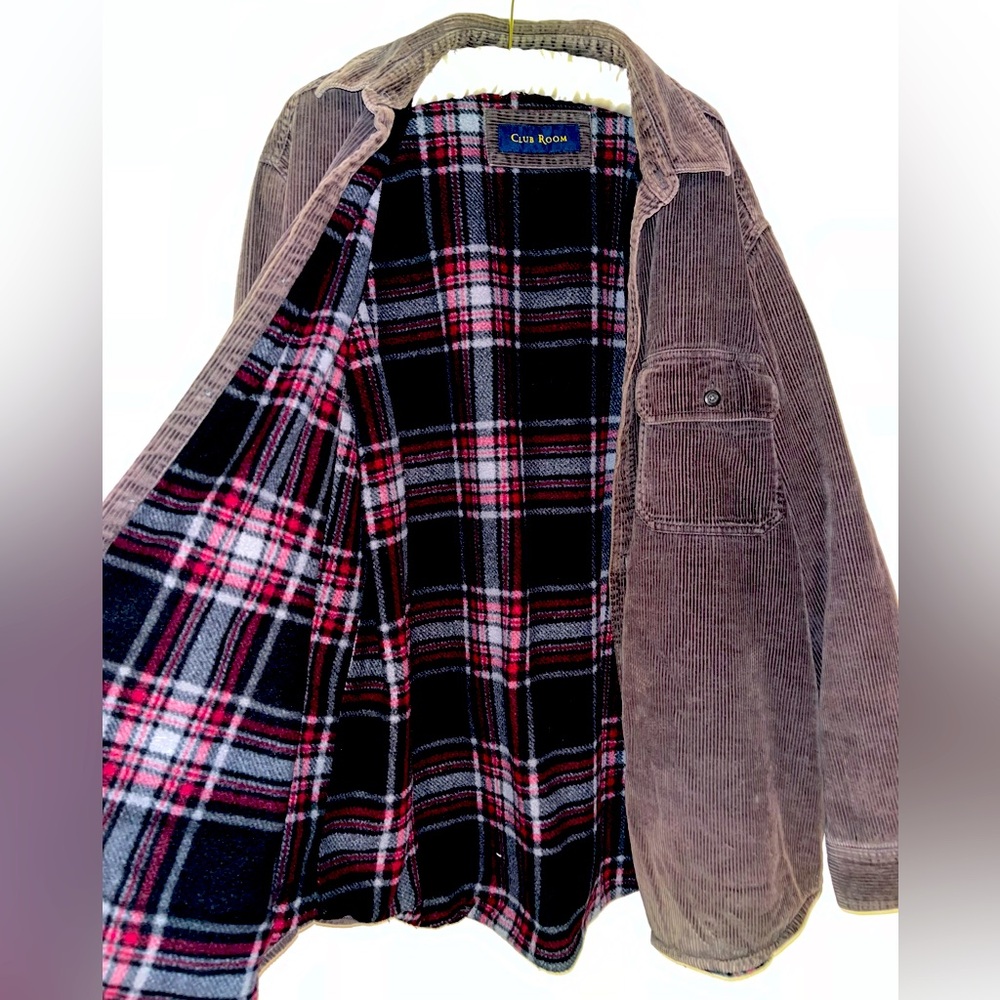 CORDUROY BROWN SHACKET PLAID LINING SNAP FRONT 2 POCKETS SIZE XL
